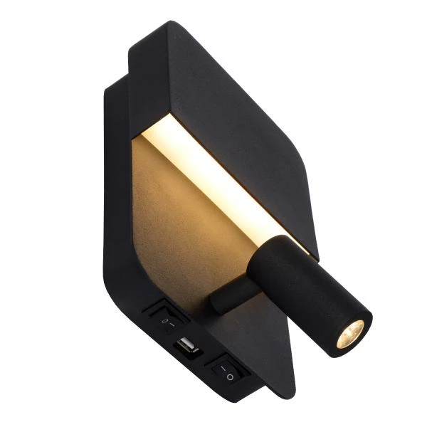 Lucide BOXER - Bedlamp - LED - 3000K - Met USB oplaadpunt - Zwart - detail 2